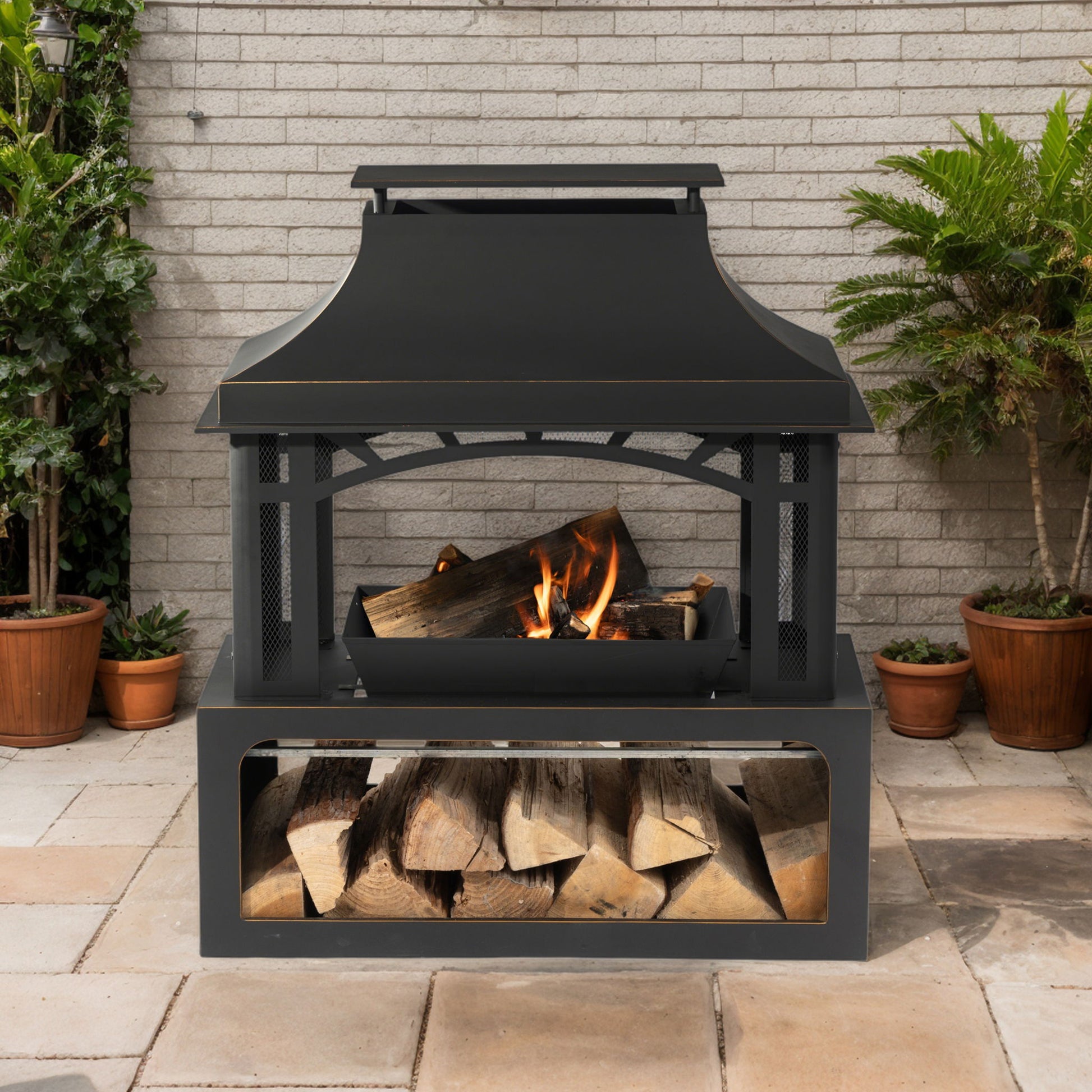 40" Wood Burning Fireplace, 50000 Btu Steel Fire Pit, Wood Burning Chimney For Outside Patio Deck Garden Backyard - Black Home Essentials