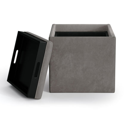 Rockwood - Upholstered Cube Storage Ottoman With Tray Simpli-Home