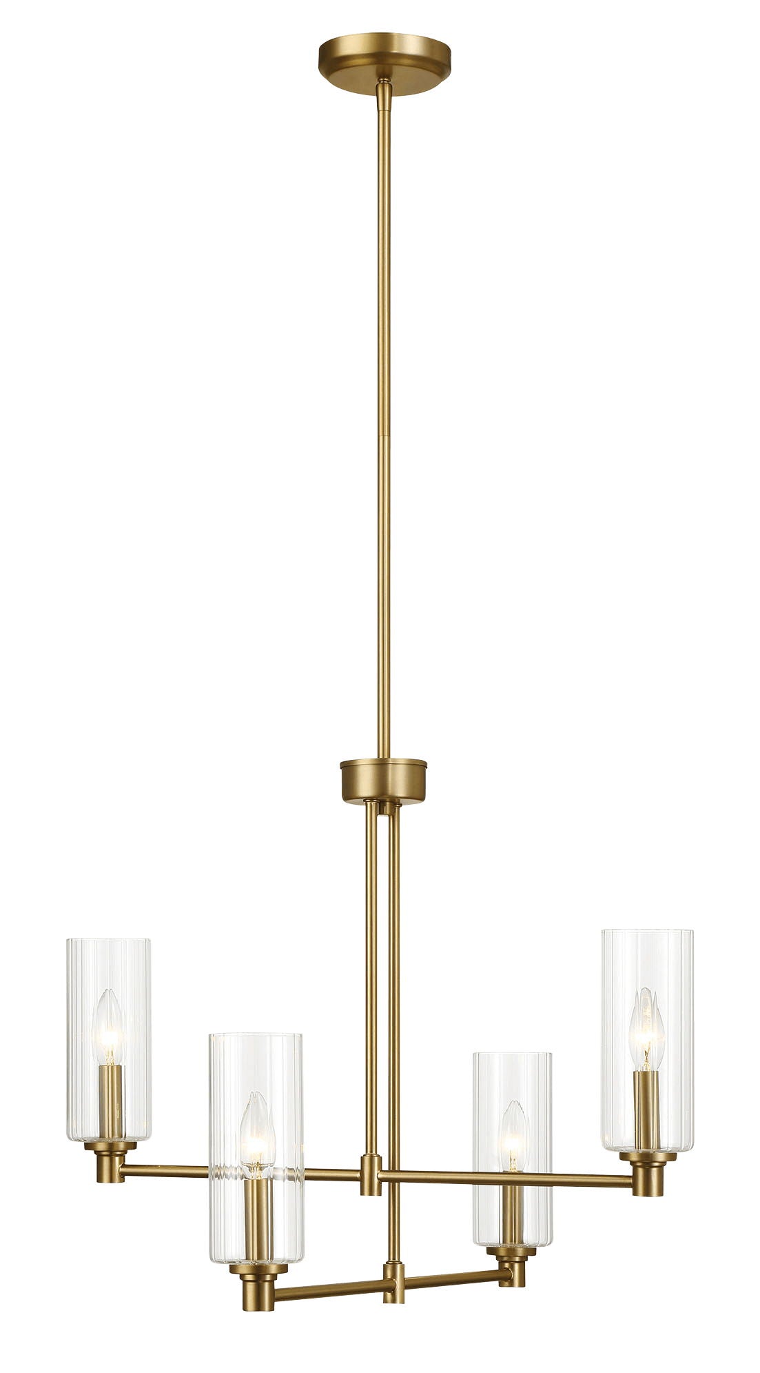 Enigma - 4 Lights Chandelier With Clear Ribbed Satin - Antique Brass / Clear / Gold Ashcroft Furniture