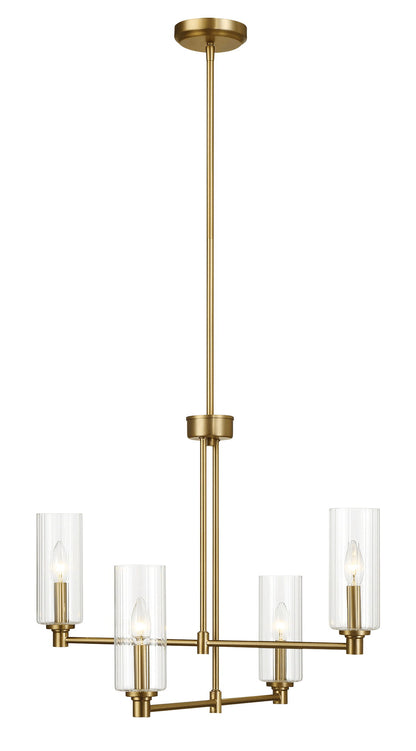 Enigma - 4 Lights Chandelier With Clear Ribbed Satin - Antique Brass / Clear / Gold Ashcroft Furniture
