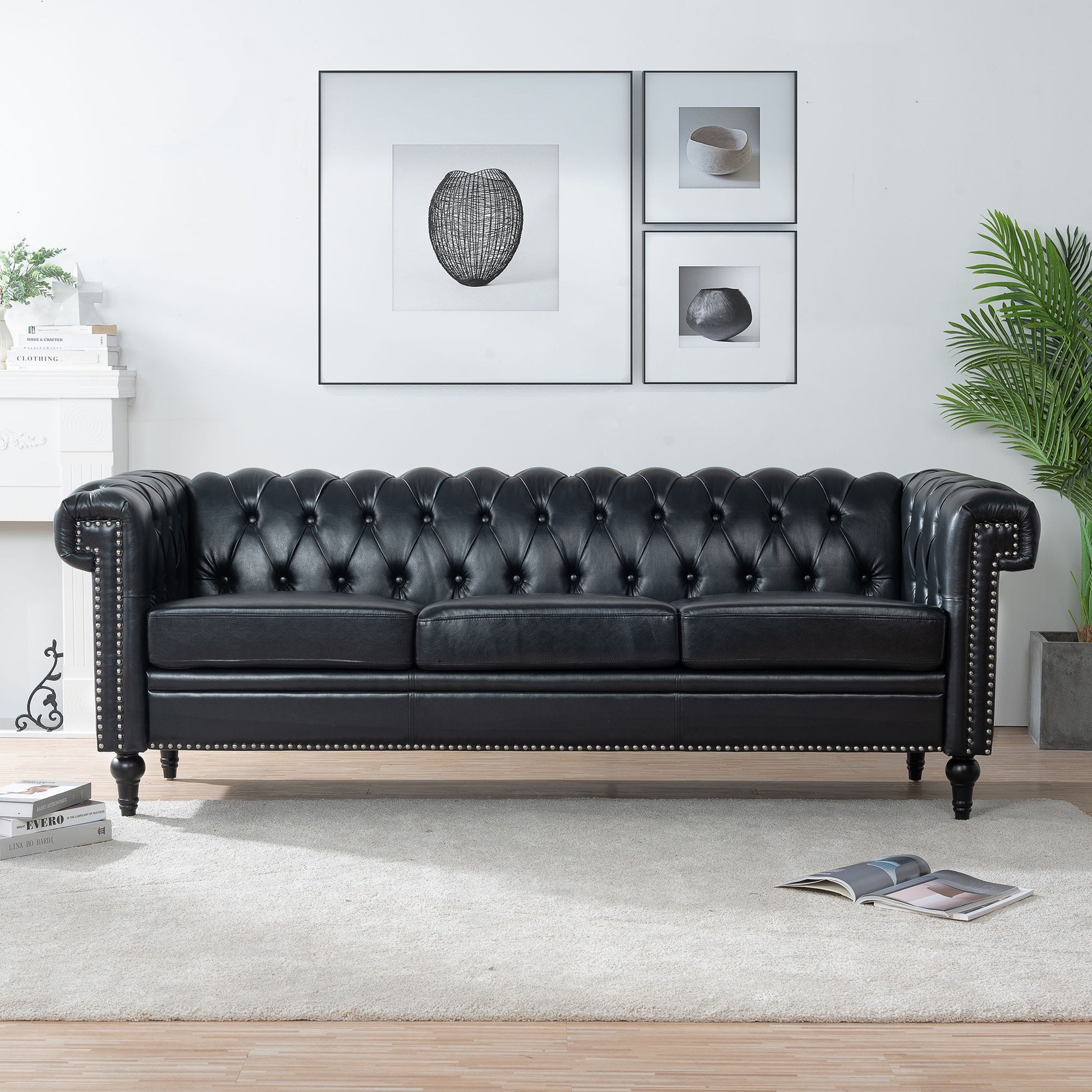 Traditional Square Arm Removable Cushion 3 Seater Sofa Home Essentials