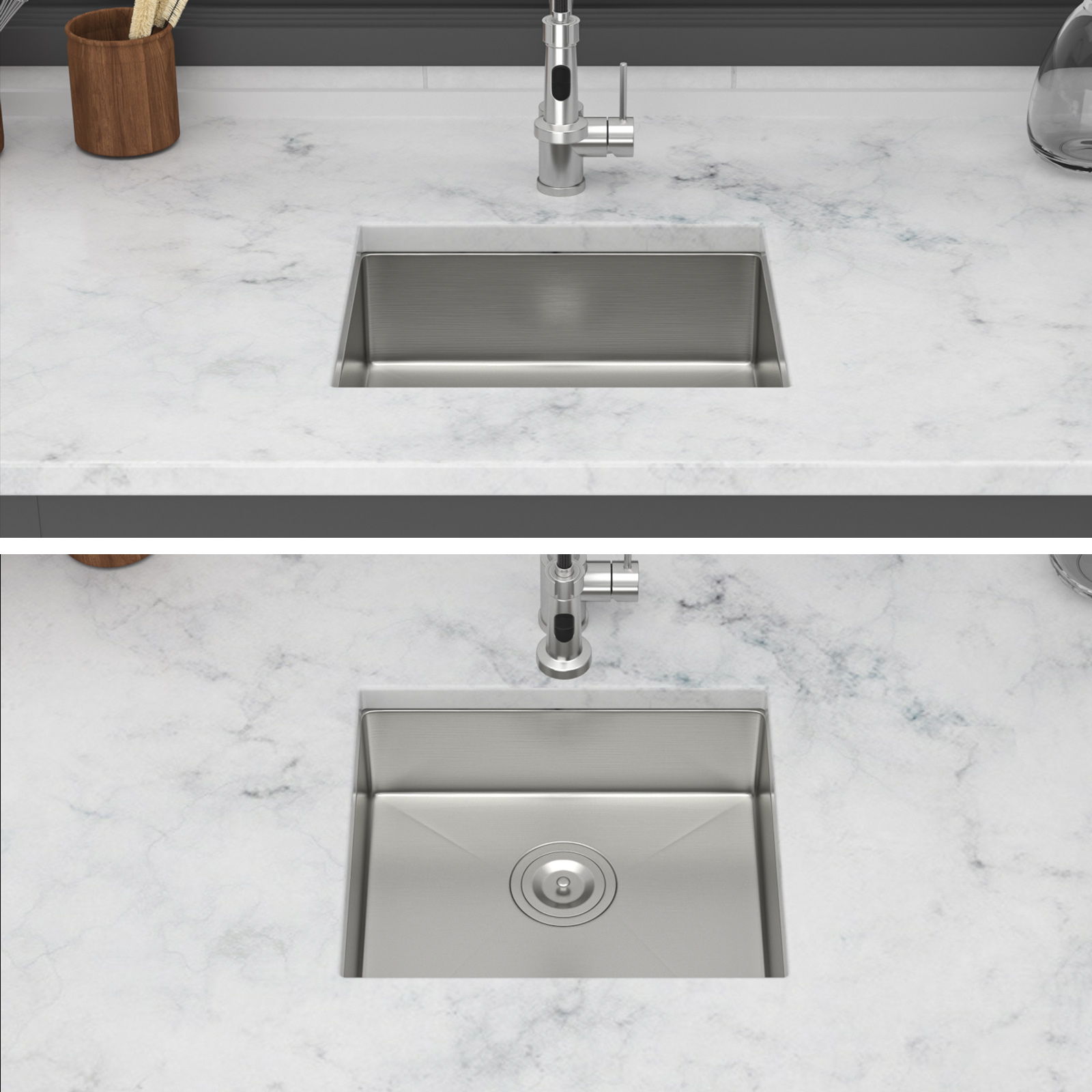 Modern Undermount Stainless Steel Kitchen Sink 16 Gauge, Deep Single Bowl Daily Nest