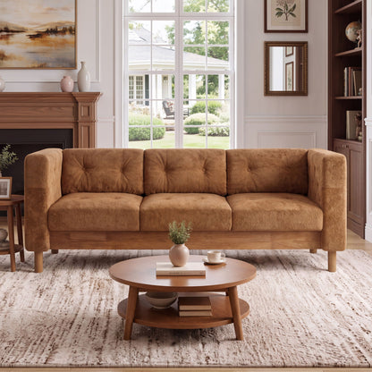 3 Seater Sofa With Square Arms, Tufted Pillow Back For Living Room Noble House