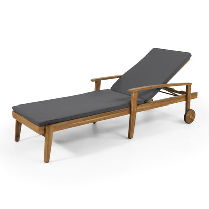 Jason - Black Chaise Lounge Adjustable Acacia Wood Outdoor Furniture Noble House