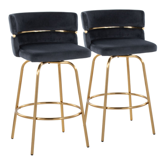 Cinch - Glam / Art Deco Fixed Height Counter Stool With Swivel With Round Footrest (Set of 2) Lumi Source