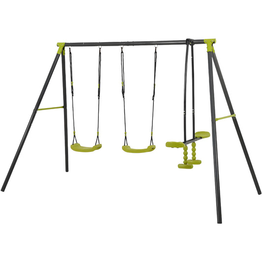 Xns008 Interesting Triple Children Metal Safe Swing Set 440Lbs For Outdoor Playground Three Seat Swing For Age 3+ - Green / Black Daily Nest