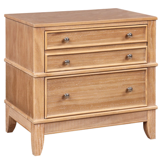 Hazel - 3 Drawer Side Table For Living Room, Hallway, Entryway Solid Wood With Silver Handles - Natural - Snoozhouse