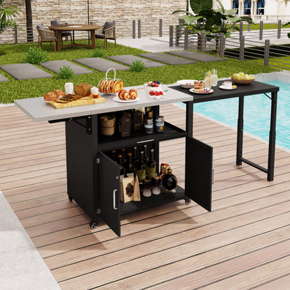 Versatile Outdoor Cabinet With Folding & Expandable Work Surfaces, Ample Storage Space, And Lockable Wheels - Matte Black Hearth and Haven