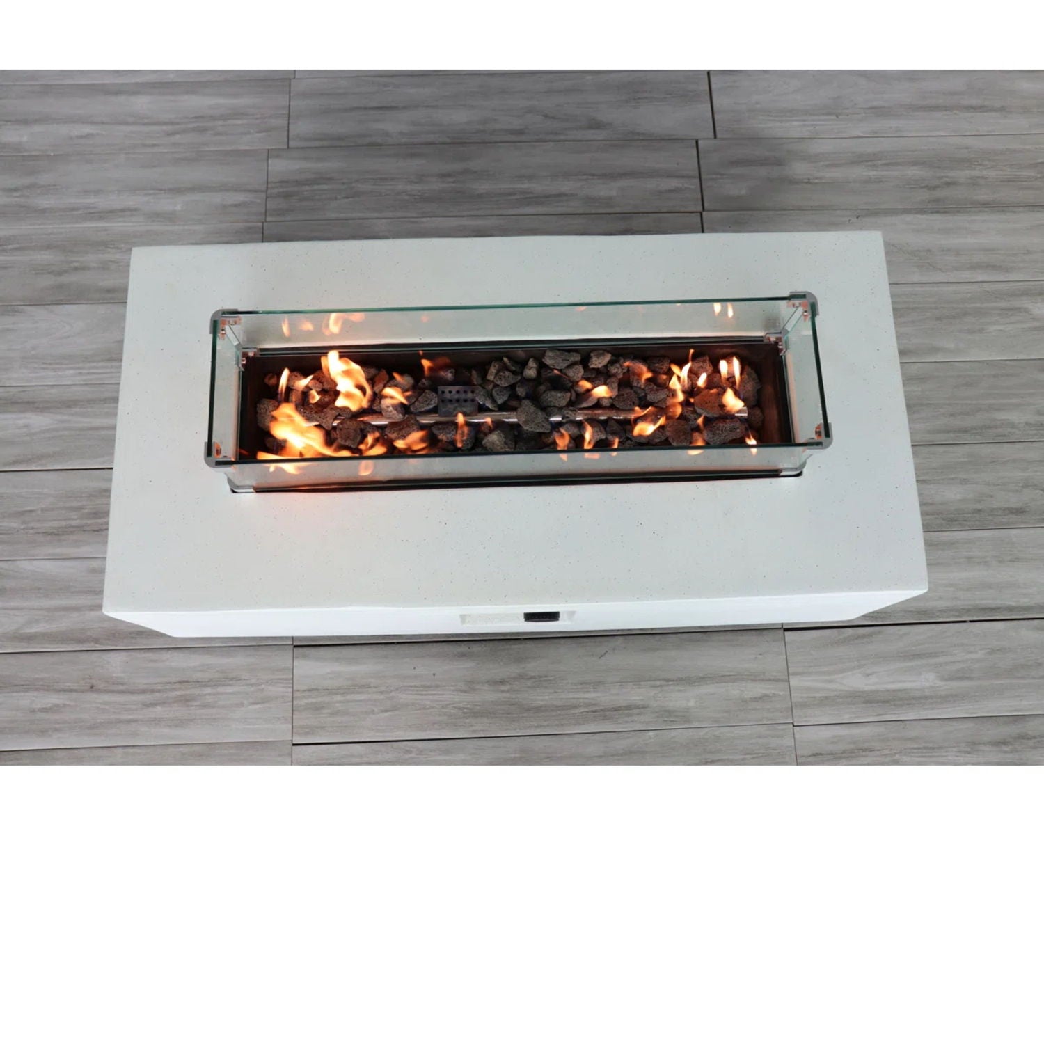 Rectangular Propane Fire Pit Table With Fiber Reinforcement And Adjustable Flame Control - Gray LSI Patio Furniture