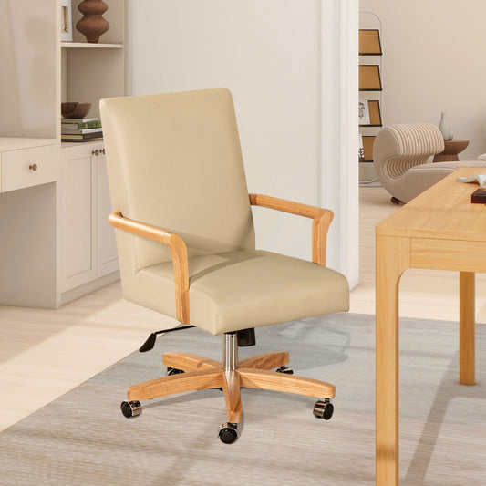 Dumont - Modern Farmhouse High Back Executive Home Office Chair - Neutral Cream Beige / Natural Jennifer Taylor Home