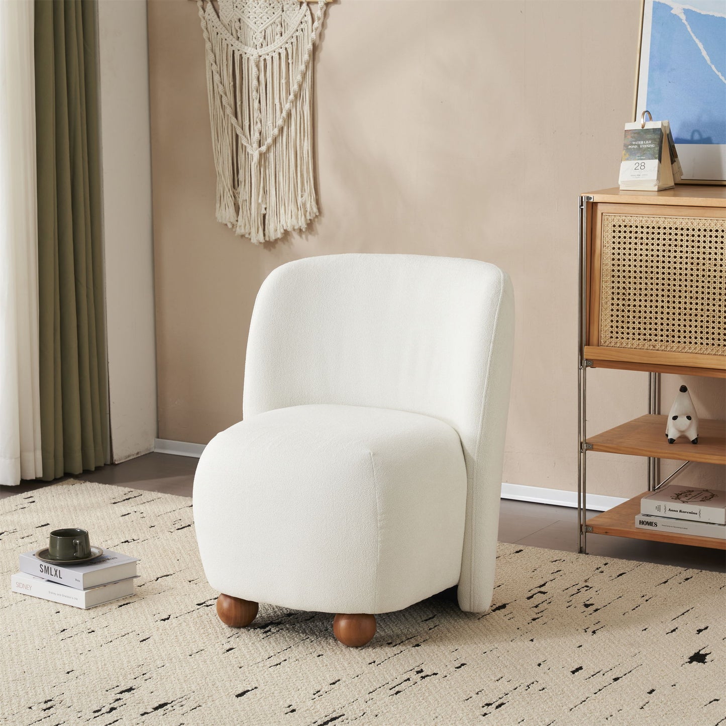 Modern Low Back Accent Upholstered Armless Living Room Chairs, Round Feet Noble House