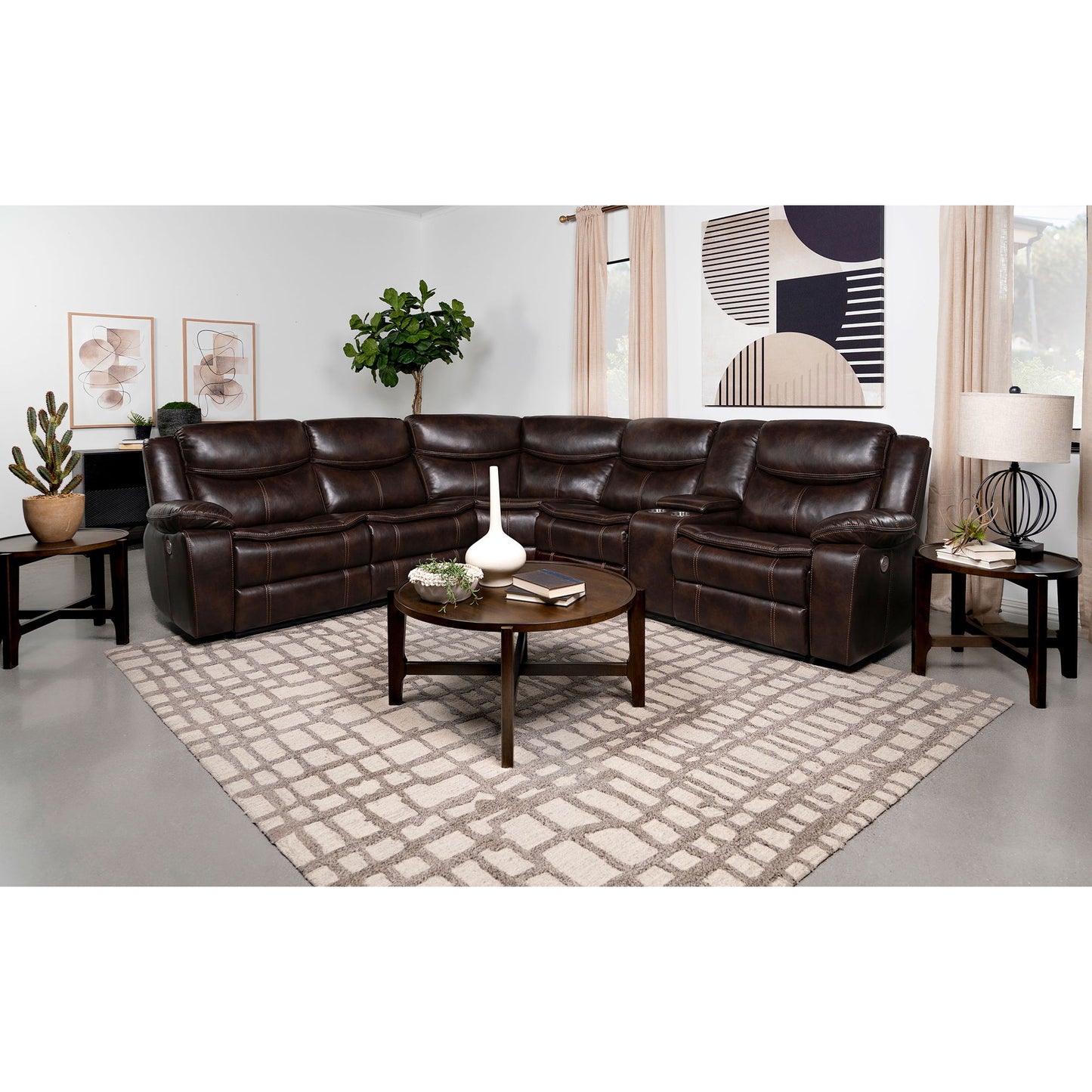 Mclean - Power Reclining Sectional Sofa With Storage Console - Dark Brown Furniture Max