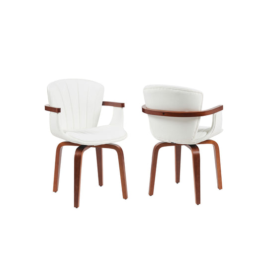 Mid Century Modern Bentwood Swivel Dining Chairs (Set of 2) - White / Walnut Hearth and Haven