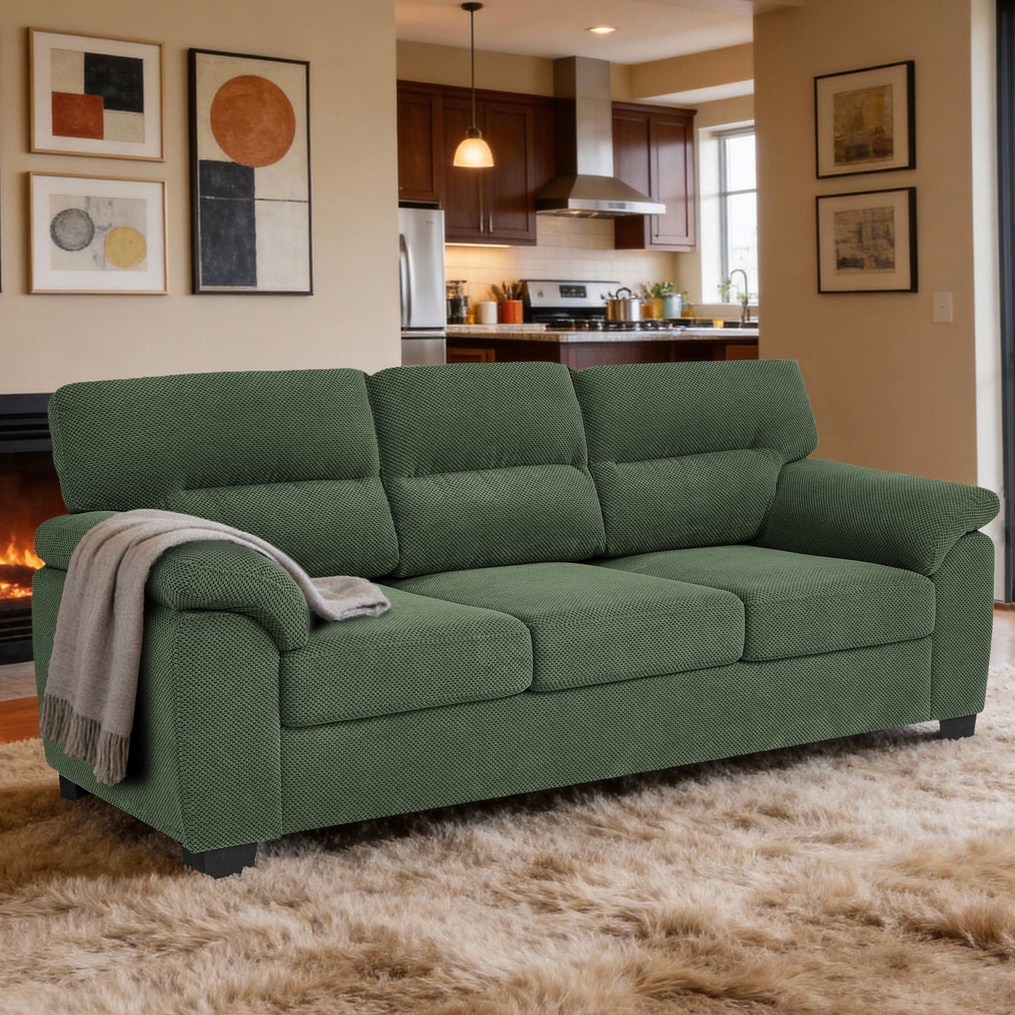 3 Seater Sofa With Padded Armrests And Triangular Leg Home Essentials