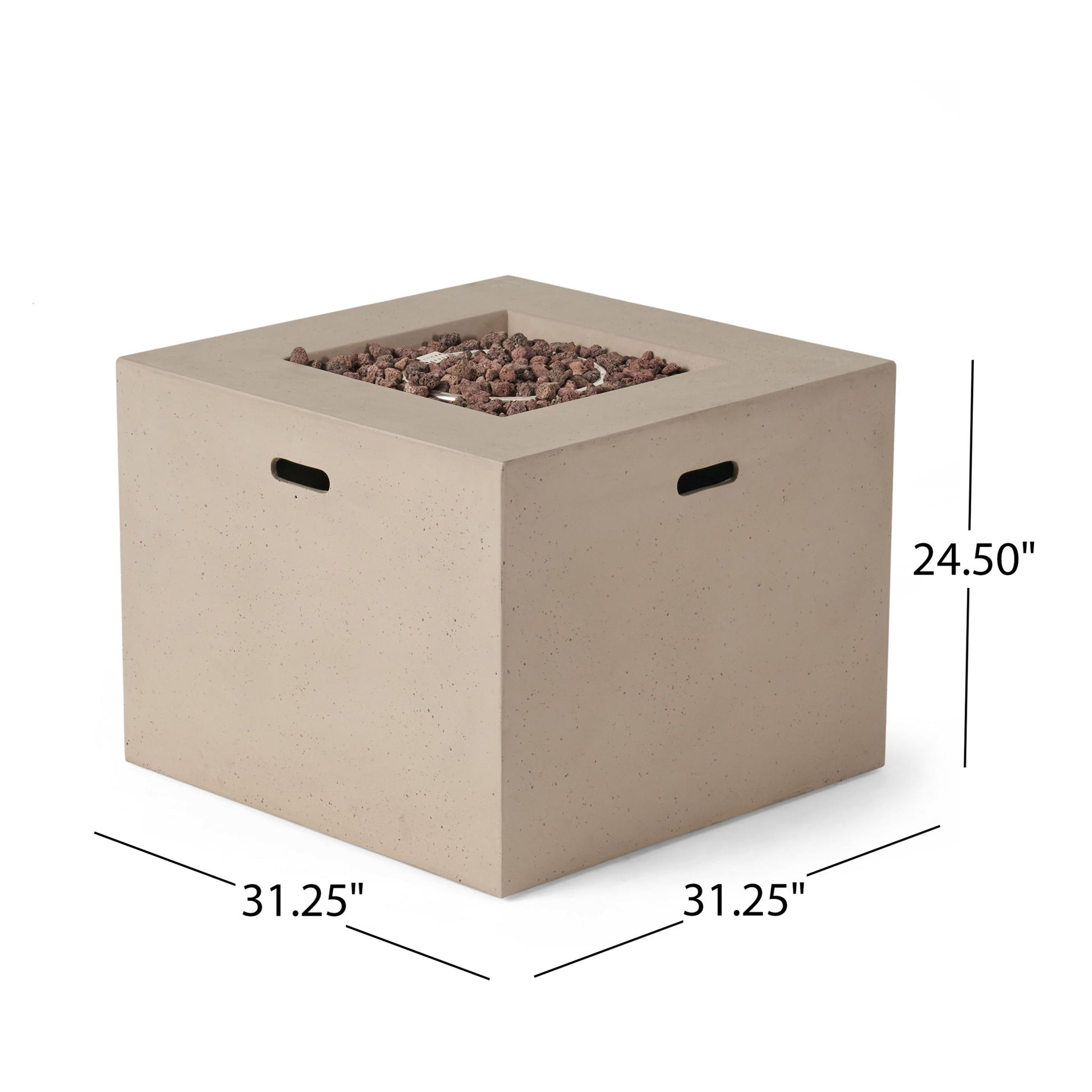 Outdoor Patio Square Gas Burning Concrete Fire Pit 40,000 Btu Noble House