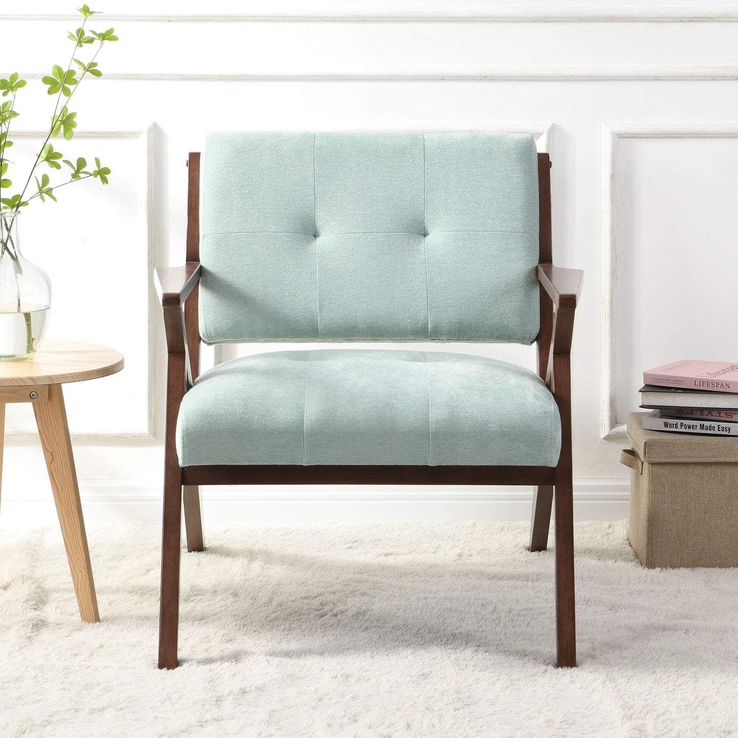 Modern Accent Chair With Plush Cushions, Angled Arm Design - Green Noble House