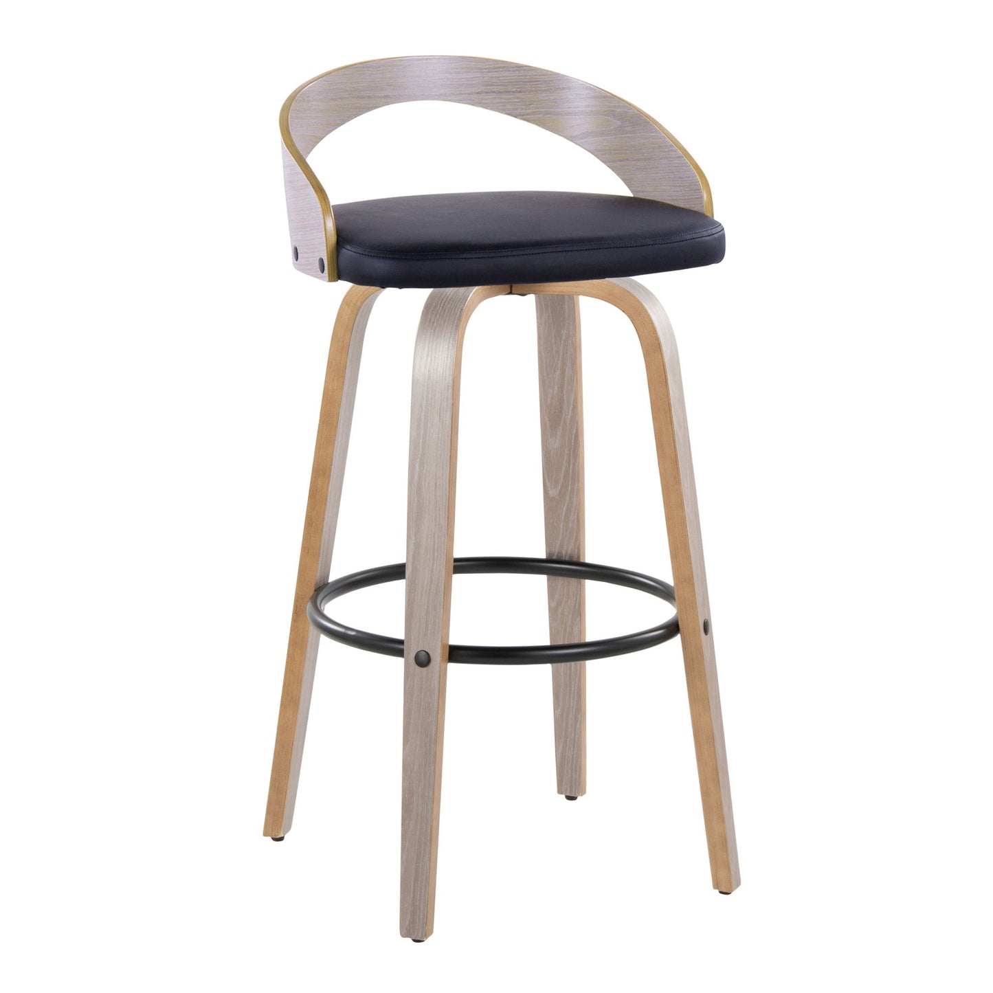 Grotto - Contemporary Fixed Height Barstool With Swivel With Round Footrest (Set of 2) Lumi Source
