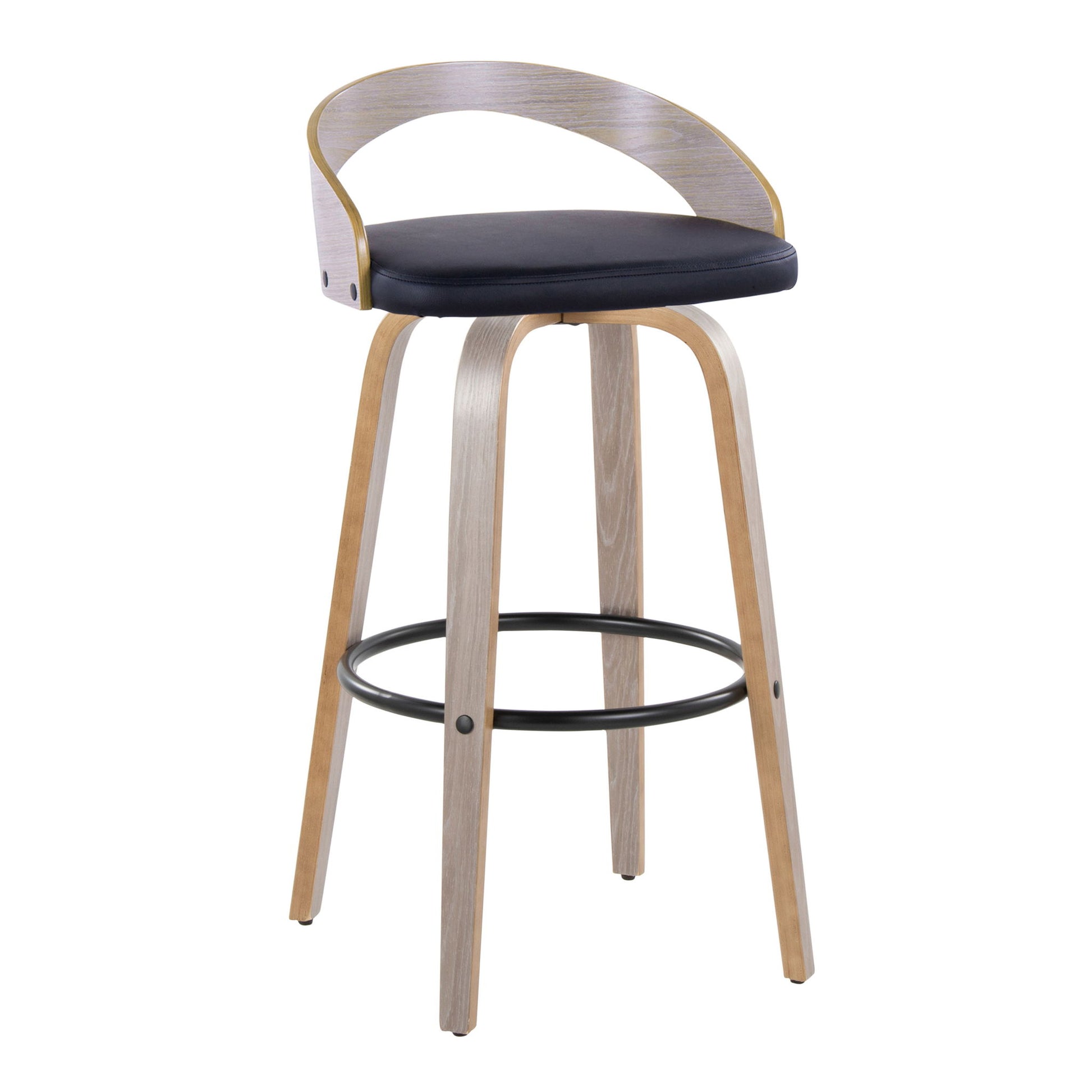 Grotto - Contemporary Fixed Height Barstool With Swivel With Round Footrest (Set of 2) Lumi Source