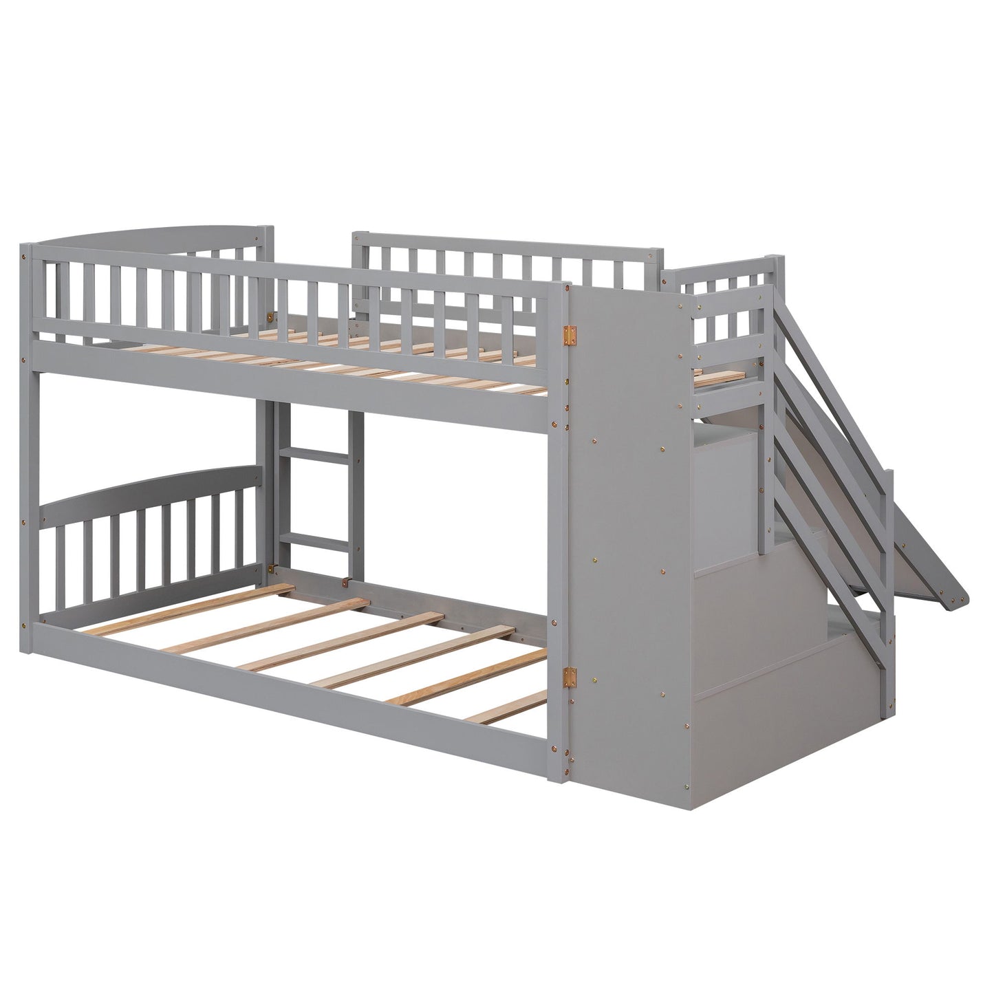 Twin Over Twin Bunk Stairway Bed With 2 Drawers And Slide - Gray DreamHaus