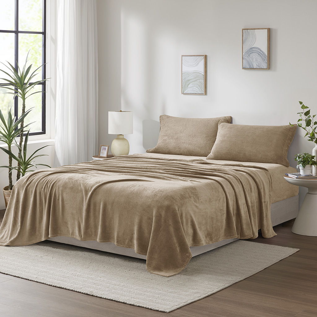 Soloft Plush - 4 Piece King Micro Plush Sheet Set - Taupe True North by Sleep Philosophy