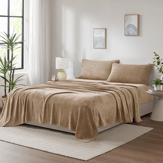 Soloft Plush - 4 Piece King Micro Plush Sheet Set - Taupe True North by Sleep Philosophy