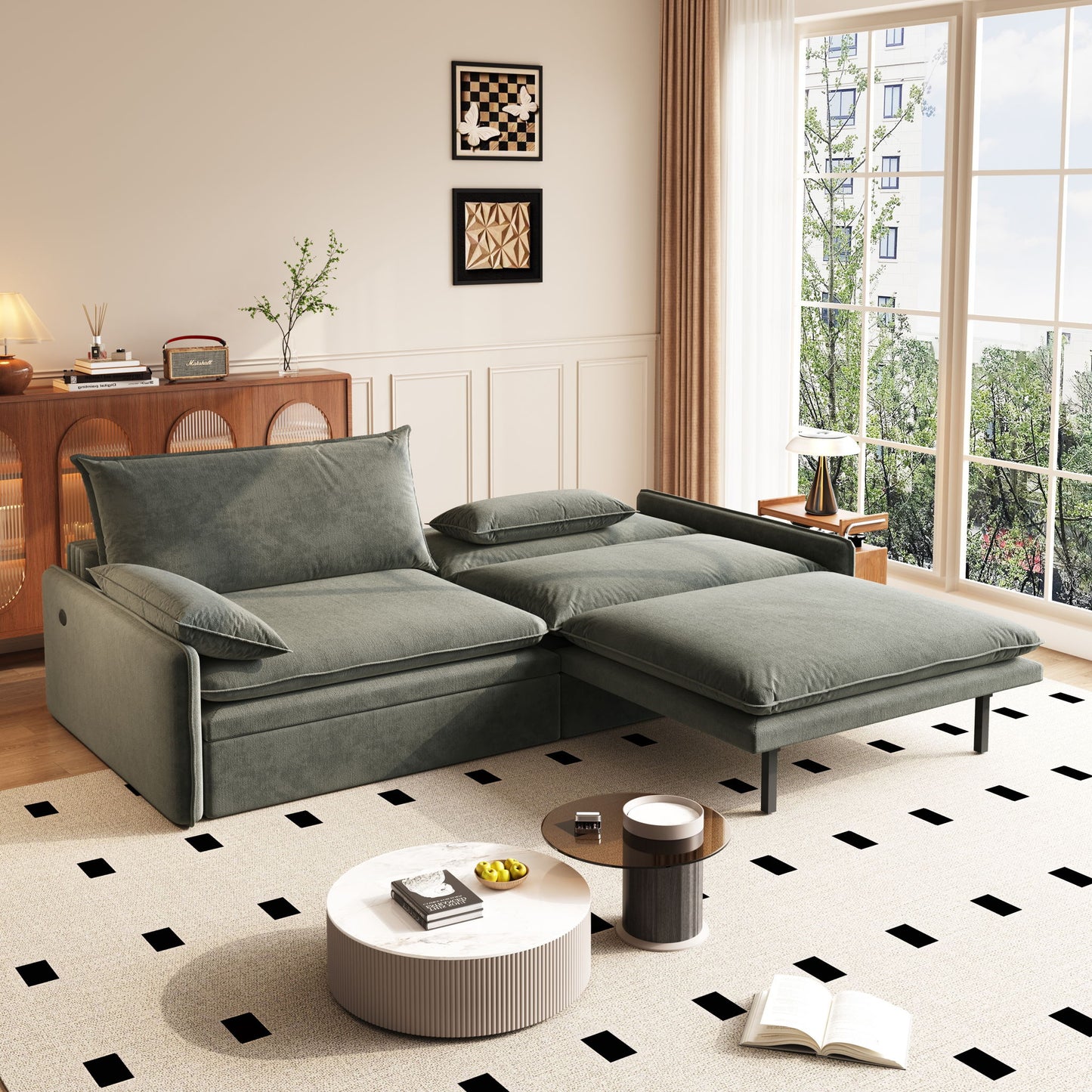 4 Seat Convertible Sleeper Sofa Bed, Modern With Storage Home Essentials