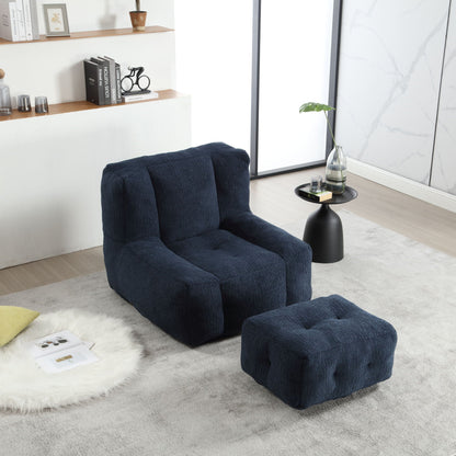 Modern Indoor Fluffy Bean Bag Chair With Memory Foam And Ottoman, Super Soft Home Essentials