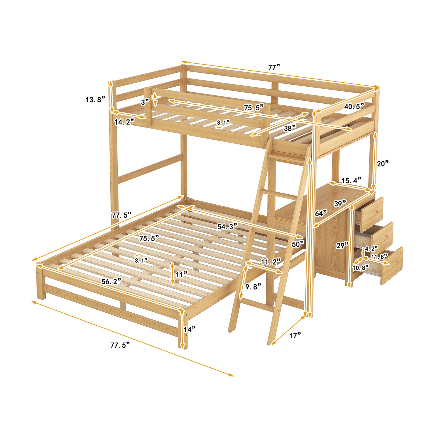 Bunk Bed With Built In Desk And 3 Drawers Hearth and Haven