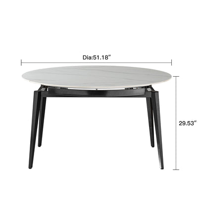 Modern Extendable Round Dining Table With Sintered Stone Top - White / Black Home Essentials