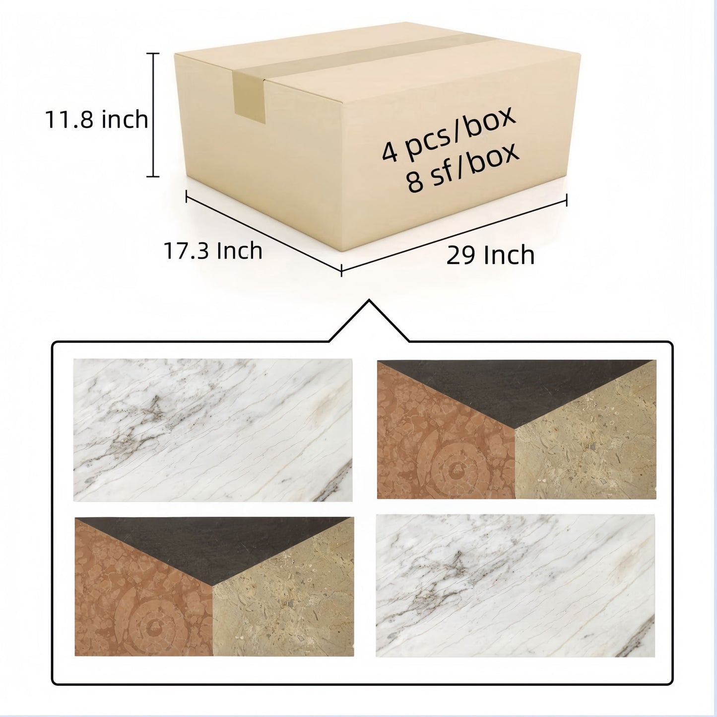 Waterjet Marble 4 Color Marble For Floor And Wall Polished Marble Tile Stone 1 Box Each Pattern 2 Pieces - White / Multi Daily Nest