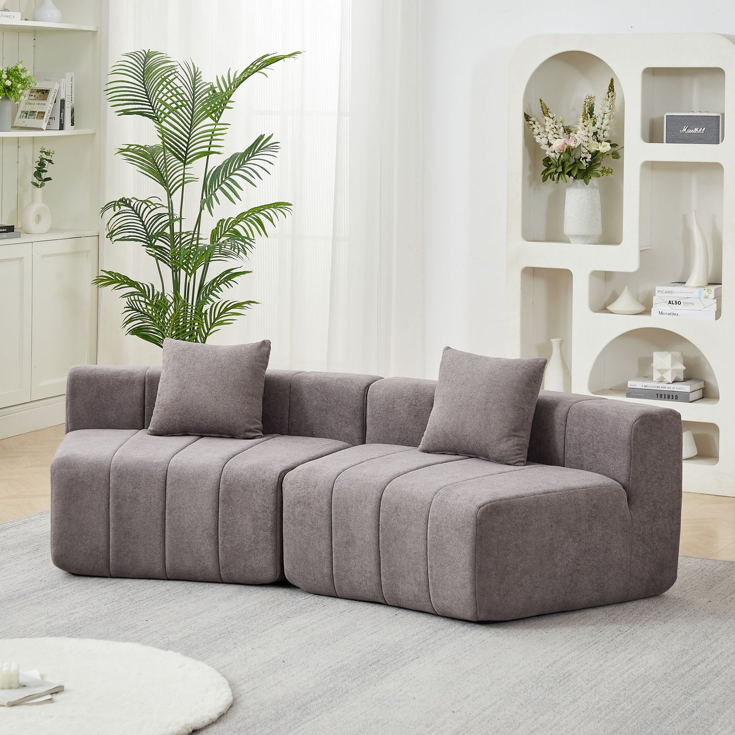 Curved Sectional Sofa With 2 Pillows For Living Room - Gray Home Essentials