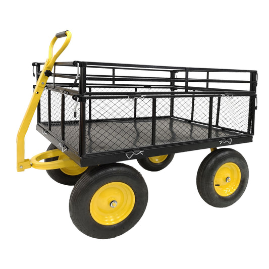 Steel Garden Cart, Heavy Duty 1400 Lbs Capacity, With Removable Mesh Sides To Convert Into Flatbed, Utility Metal Wagon With 2-In-1 Handle And 16 In Tires, Perfect For Garden, Farm, Yard - Black Daily Nest