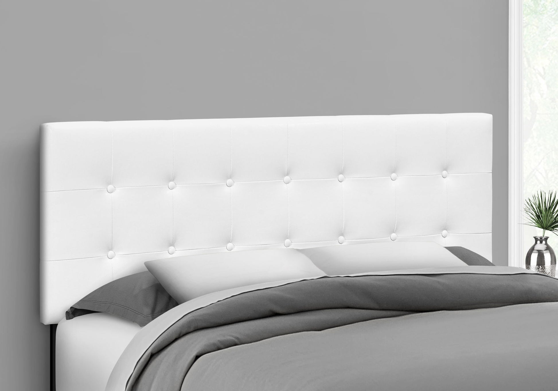 Queen Size Headboard Only Upholstered Leather Look - White 8th Street