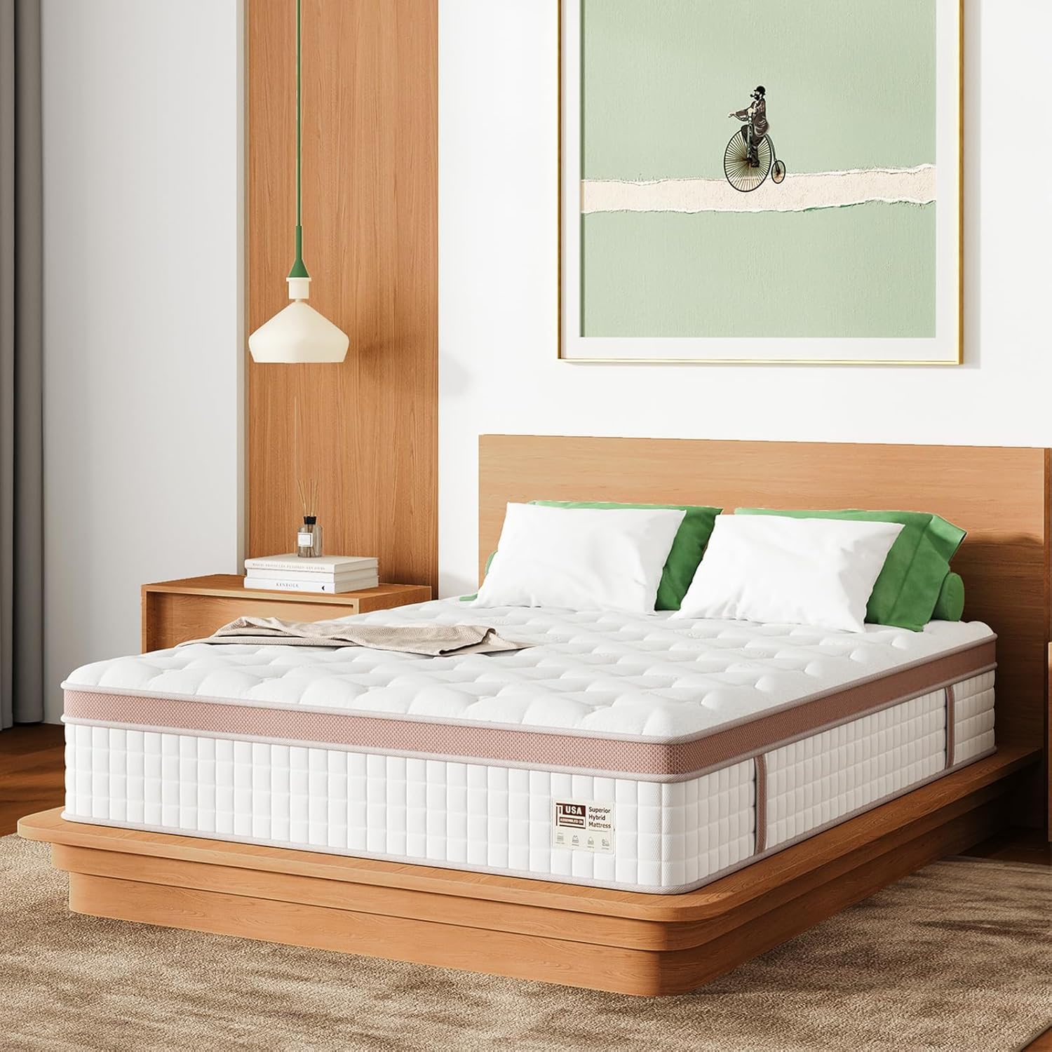 12" Firm Hybrid Mattress, Gel Memory Foam & Pocket Springs, Pressure Relief, Motion Isolation, Ergonomic Bed - White - King Somnus Mattress USA