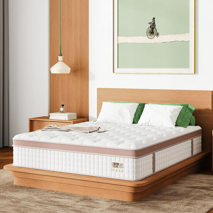 12" Firm Hybrid Mattress, Gel Memory Foam & Pocket Springs, Pressure Relief, Motion Isolation, Ergonomic Bed - White - King Somnus Mattress USA