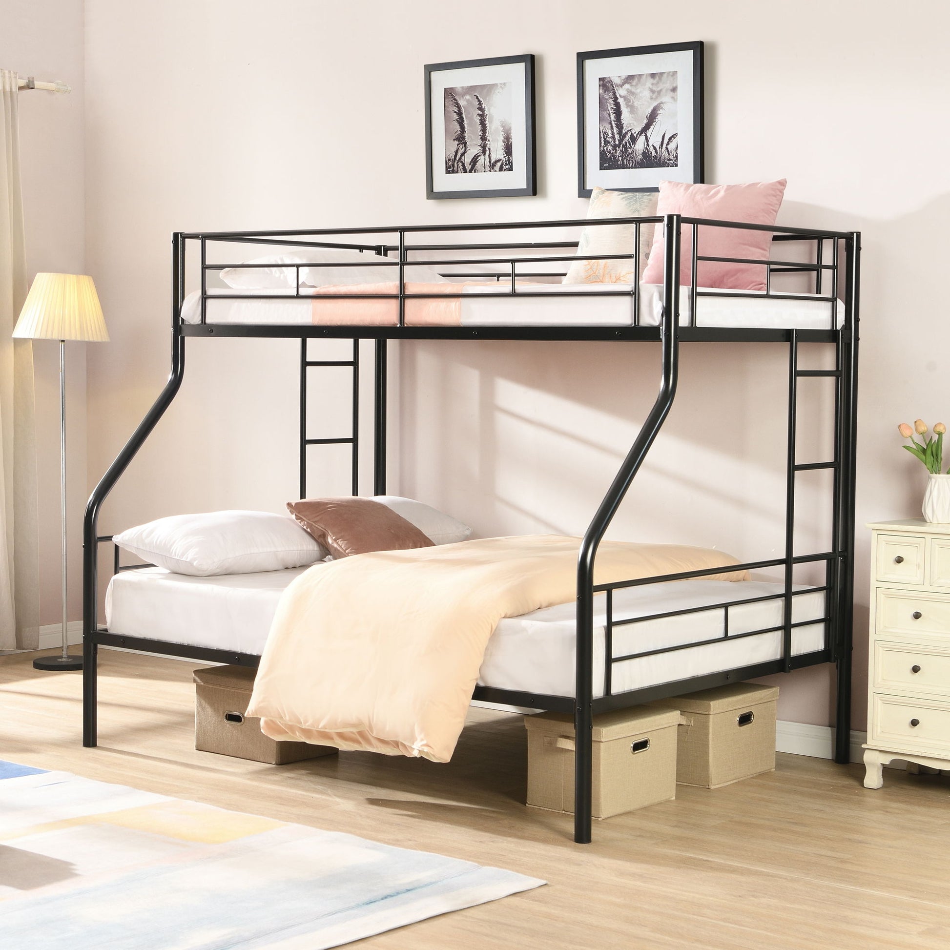 Twin Over Full Bunk Bed With Large Under-Bed Storage - Black Home Essentials