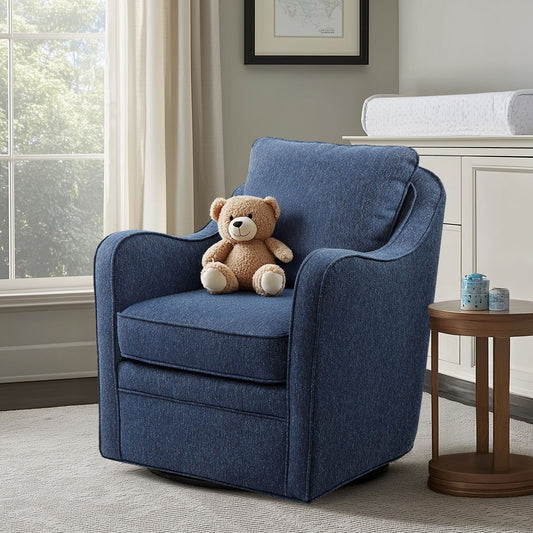Brianne - Slub Weave Wide Seat Swivel Arm Chair - Navy Madison Park