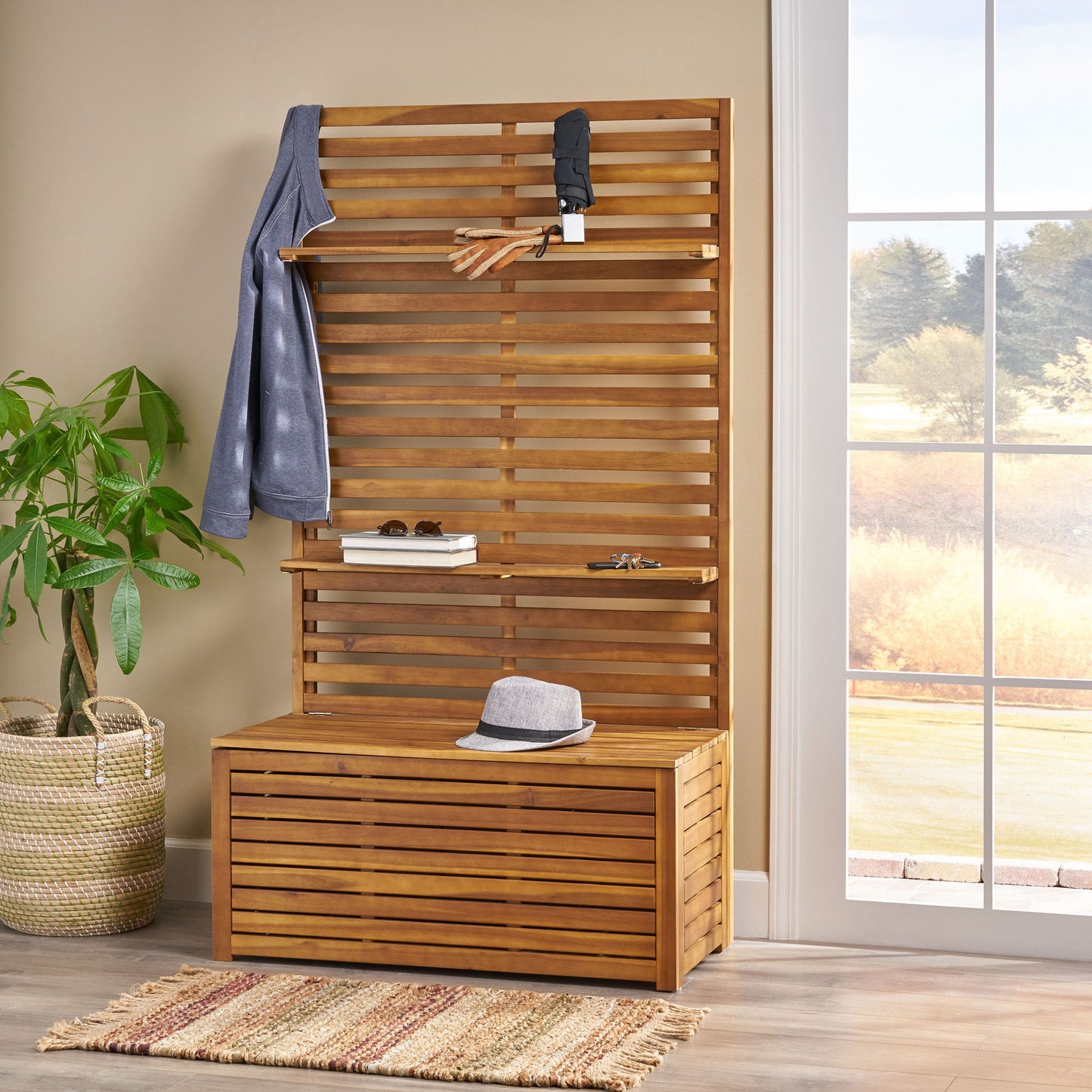 Storage Bench With Rack - Teak Noble House