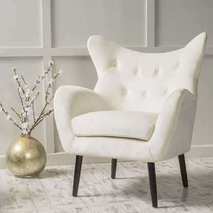 Style Velvet Arm Chair With Wingback And Flared Arms - Ivory Noble House