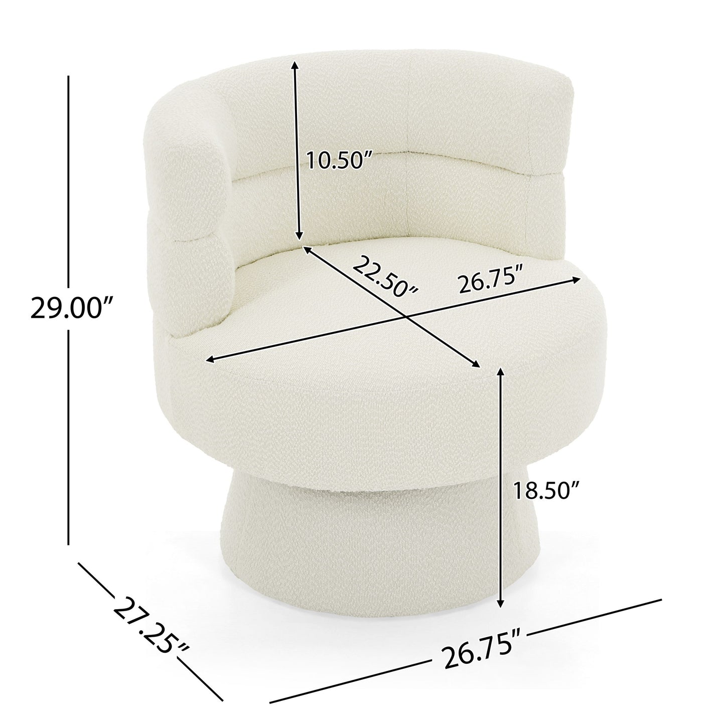 Swivel Accent Chair, 360° Rotating Design With Ergonomic Support For Living Room, Bedroom & Home Office - Cream White Noble House