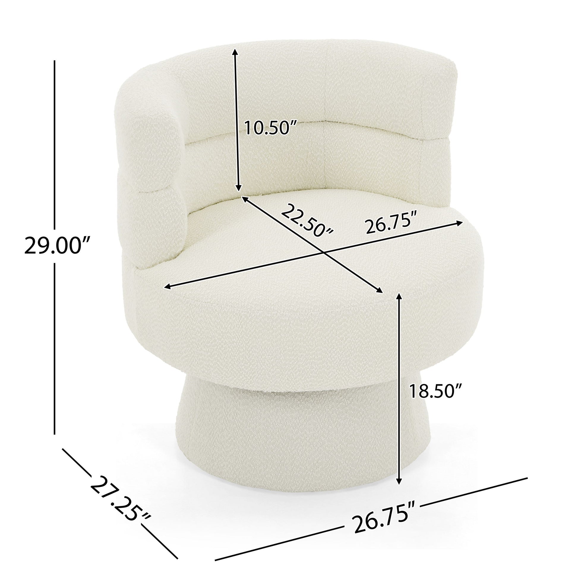 Swivel Accent Chair, 360° Rotating Design With Ergonomic Support For Living Room, Bedroom & Home Office - Cream White Noble House