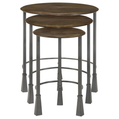 Deja - 3 Piece Round Nesting Table Set - Natural And Gunmetal CoasterElevations
