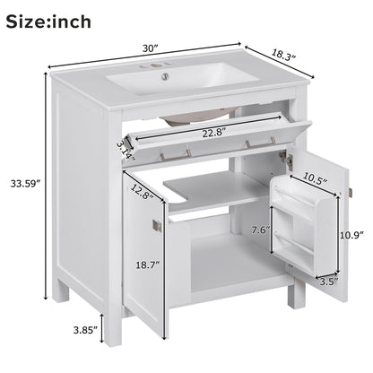 Bathroom Vanity With Ceramic Sink, Modern Single Bathroom Cabinet With 2 Doors And A Shelf, Soft Close Doors Hearth and Haven