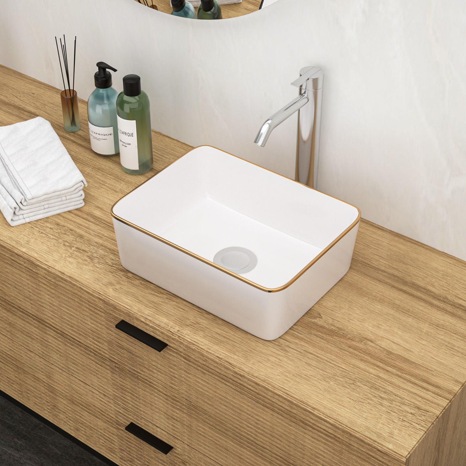 Modern European Style Ceramic Rectangular Vessel Bathroom Sink Daily Nest