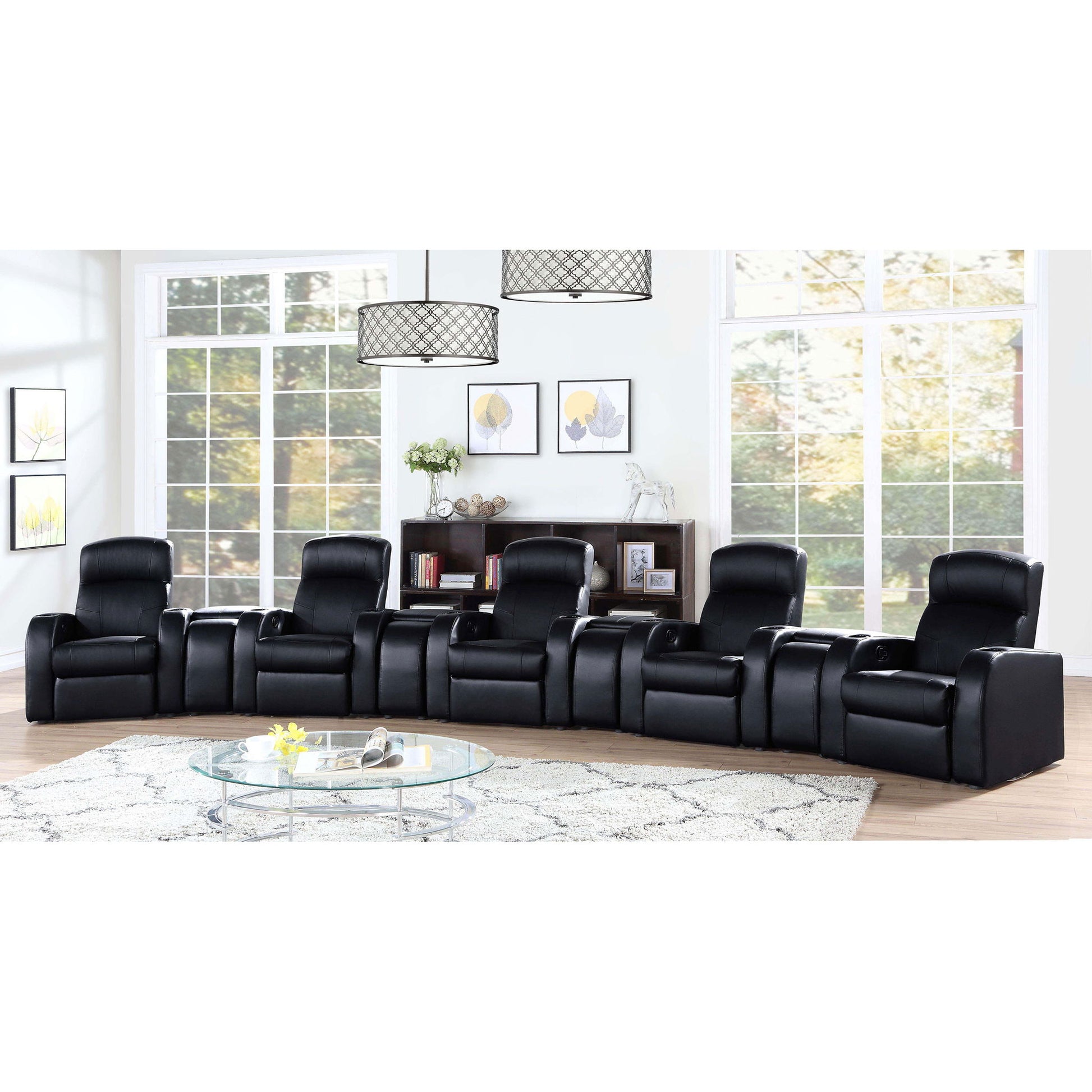9 Piece Home Theater Seating Set With Recliners And Wedge Consoles - Black Furniture Max