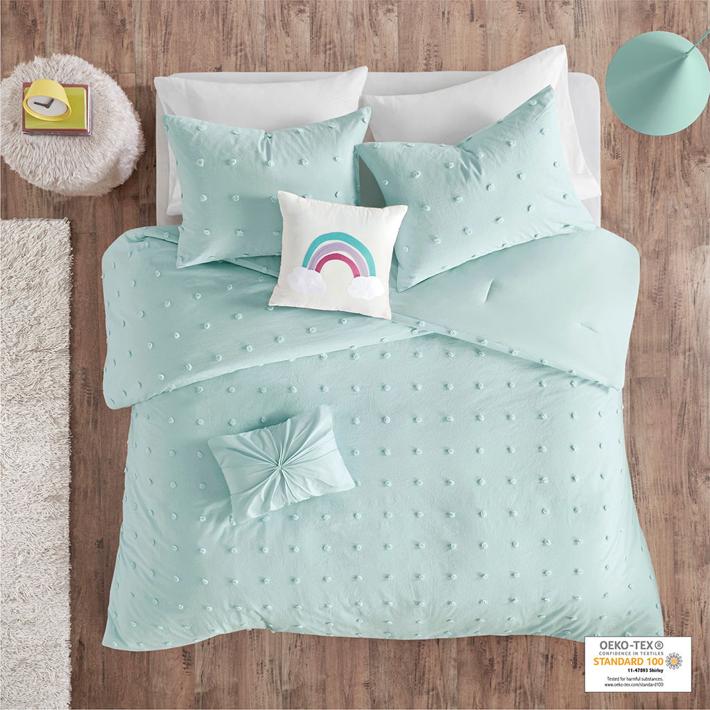 Callie - Pom Pom Comforter Set - Aqua