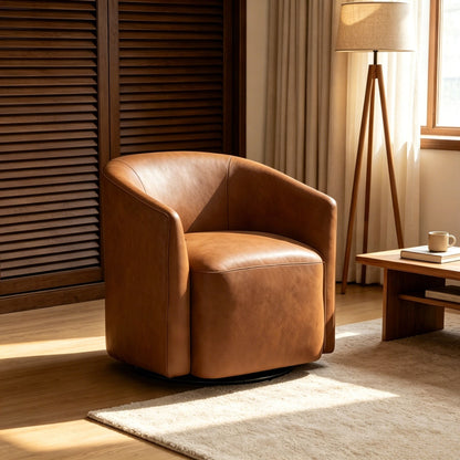 Swivel Barrel Accent Chair For Living Room - Antique Brown Home Essentials