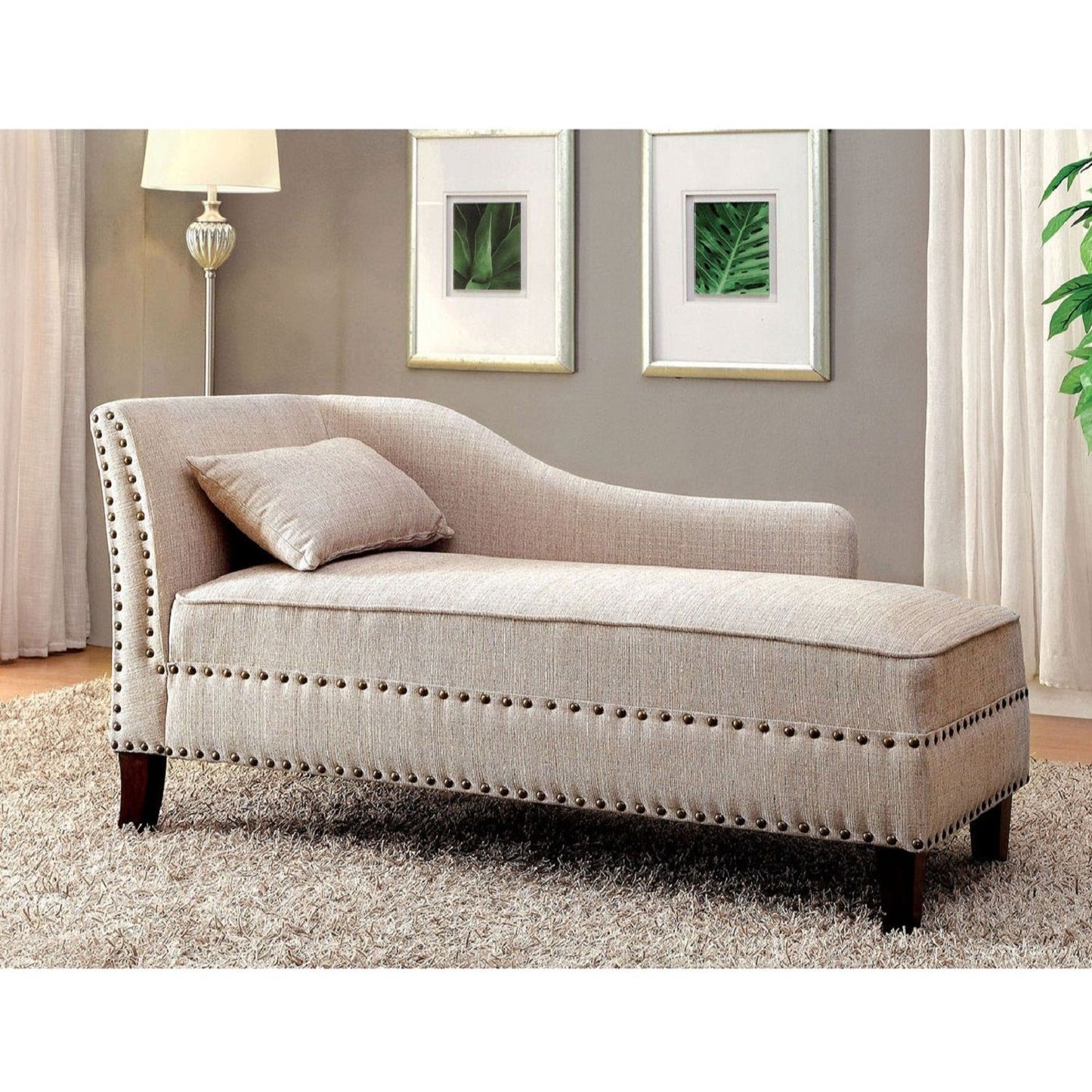 Chaise With Nailhead Trim And Plush Pillow Home Essentials