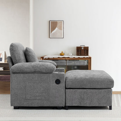 Chenille Fabric Sofa Bed With Cupholders And USB Charging Ports Chair For Living Room Home Essentials