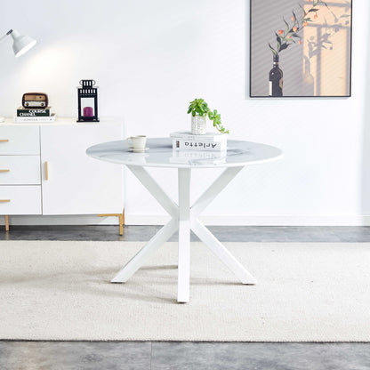 Table Cross Leg Mid-Century Dining Table For 4 - 6 People With Round MDF Table Top, Pedestal Dining Table, End Table Leisure Coffee Table - White